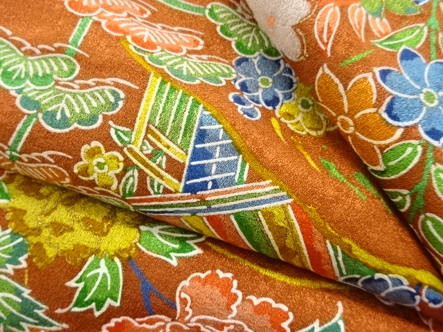  流水に花模様小紋着物